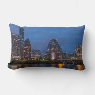 City Skyline Reflects Into Lady Bird Lake Lumbar Cushion