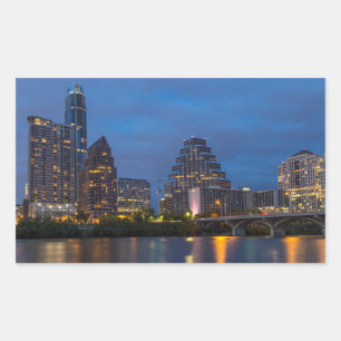 City Skyline Reflects Into Lady Bird Lake Rectangular Sticker