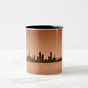 City Skyline Silhouette Futuristic Urban Sunset Two-Tone Coffee Mug