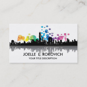 City Skyline Silhouette Rainbow Bubbles Business Card