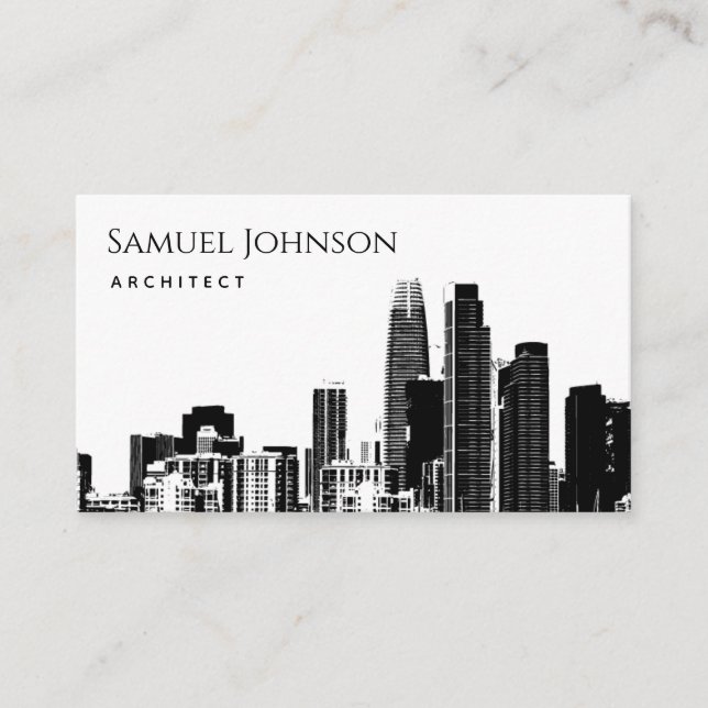 City Skyline Sketch Uptown Downtown Architect Business Card (Front)