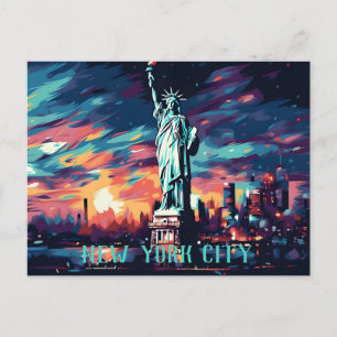 City Skyline Statue of Liberty New York Postcard 
