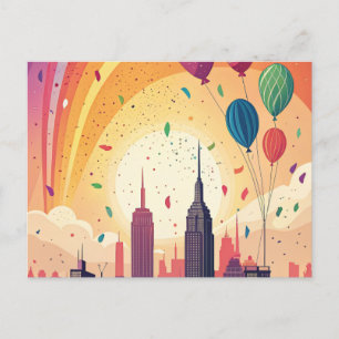 City Skyline Sunset Birthday Card