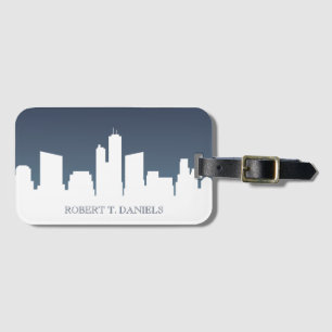 City Skyline White & Navy Blue Luggage Tag