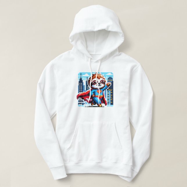City Sloth Superhero - Pixel Art Urban Hero Hoodie (Design Front)