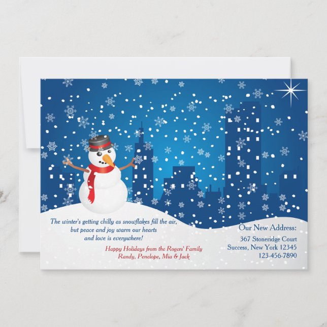 City Snowman Holiday Moving Announcement (Front)