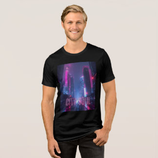 CITY SOUL – Neon Cyberpunk Skyline Design Tri-Blend Shirt