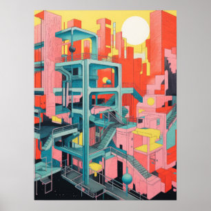 City Steps: A Kaleidoscopic Journey Through Urban Poster