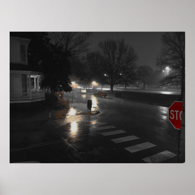 City Street Corner on a Rainy Evening Poster (Front)