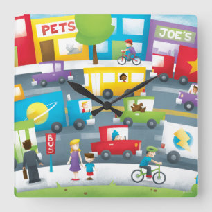 City Street Square Wall Clock