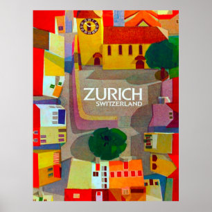 City streets of Zurich, Switzerland. Areal view Poster