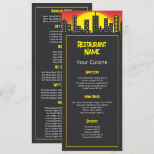 City Sunrise, Restaurant Slimline Menu