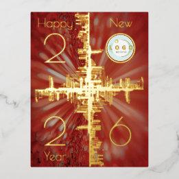City symmetry - gold - new year 2026 Logo Foil Holiday Postcard