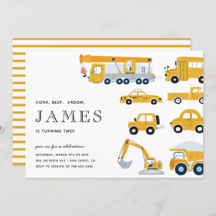 City Transportation Boy Yellow Second Birthday Invitation