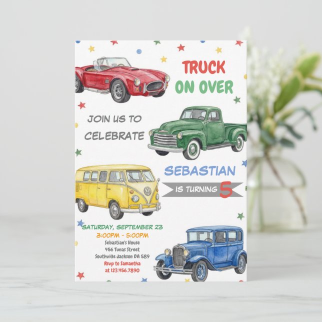 City Transportation Truck Birthday Party  Invitation (Standing Front)