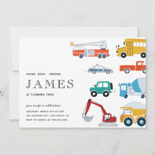 City Transportation Truck Second Birthday Party Invitation