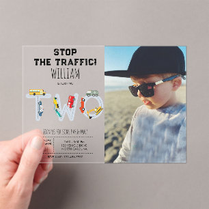 City Transportation Vehicles Second Birthday Photo Acrylic Invitations