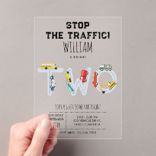 City Transportation Vehicles Truck Second Birthday Acrylic Invitations