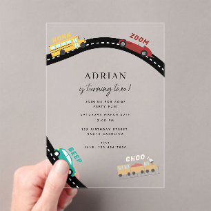 City Transportation Vehicles Truck Second Birthday Acrylic Invitations