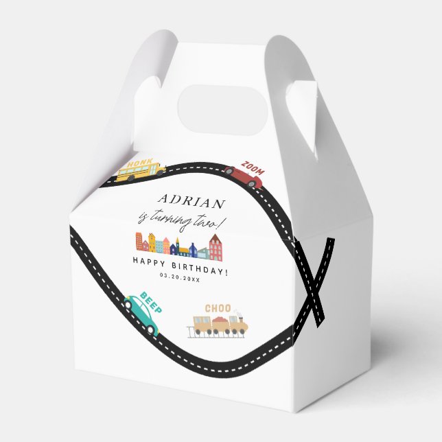 City Transportation Vehicles Truck Second Birthday Favour Box (Front Side)