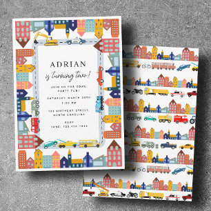 City Transportation Vehicles Truck Second Birthday Invitation