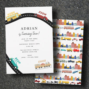 City Transportation Vehicles Truck Second Birthday Invitation
