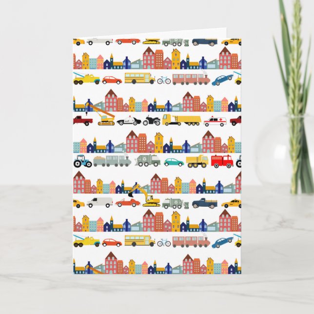 City Transportation Vehicles Trucks Cars Kids Card (Front)