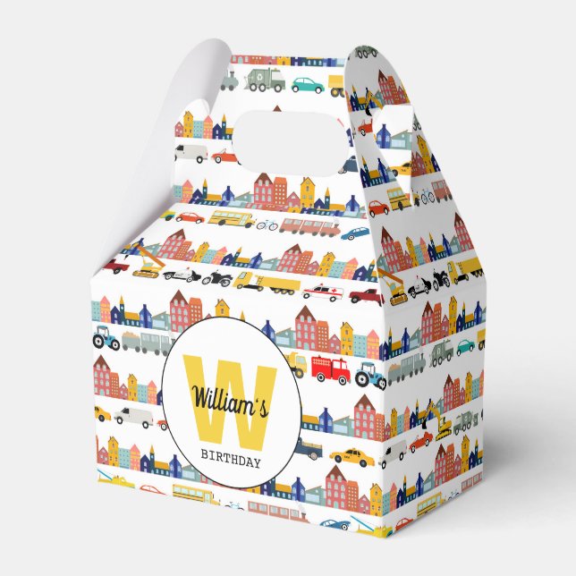 City Transportation Vehicles Trucks Cars Kids Favour Box (Front Side)