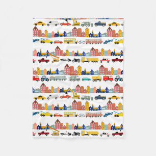 City Transportation Vehicles Trucks Cars Kids Fleece Blanket