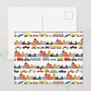 City Transportation Vehicles Trucks Cars Kids Postcard