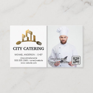 City Utensils Gold Logo Chef QR Code Business Card