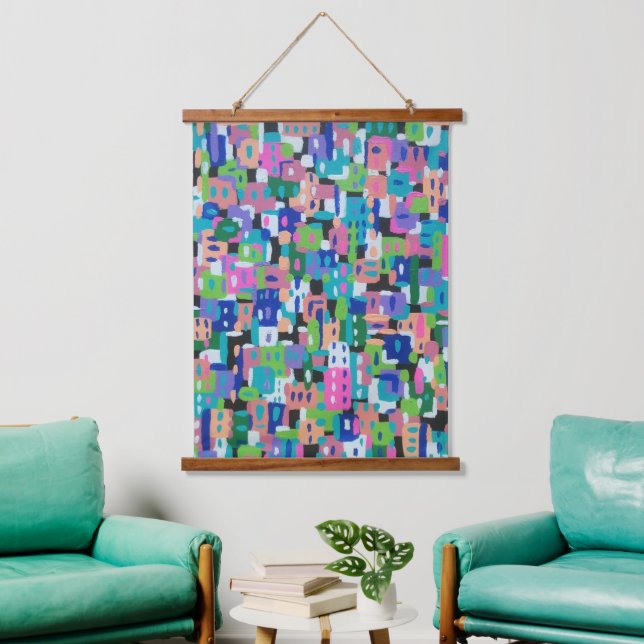 City View at Night Abstract Painting  Hanging Tapestry (Living Room)