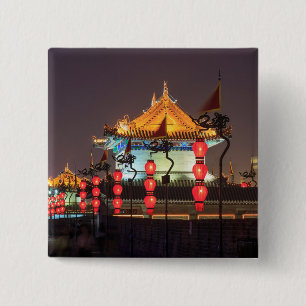 City Wall Building At Night 15 Cm Square Badge