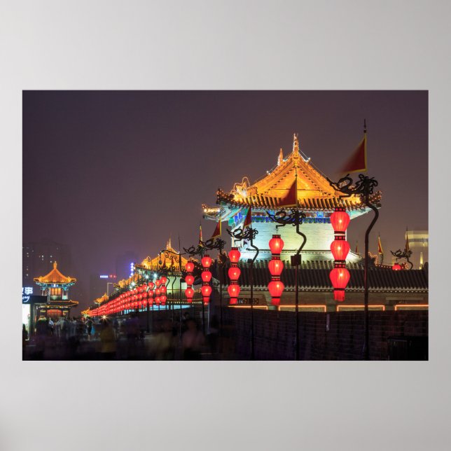 City Wall Building At Night Poster (Front)