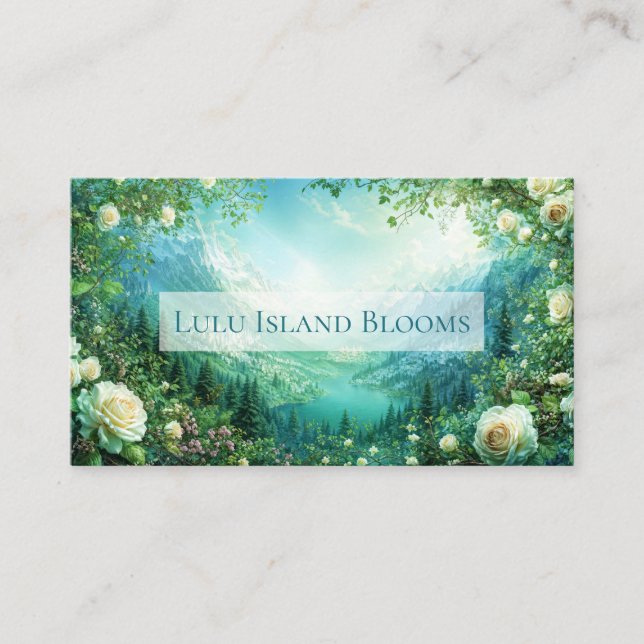 City White Rose Floral and Sunny Mountain Valley Business Card (Front)