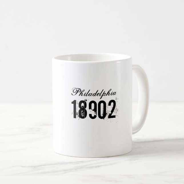 City Zip Code Moving Gift Black White Coffee Mug (Front Right)