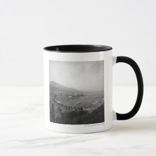 Cityscape at harbour B&W elevated view Mug