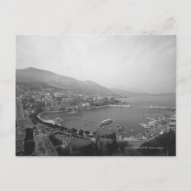 Cityscape at harbour B&W elevated view Postcard (Front)