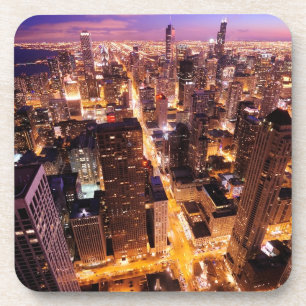 Cityscape at night of Chicago Coaster