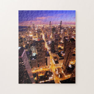 Cityscape at night of Chicago Jigsaw Puzzle
