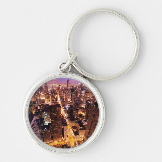 Cityscape at night of Chicago Key Ring (Front)