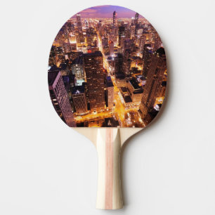 Cityscape at night of Chicago Ping Pong Paddle