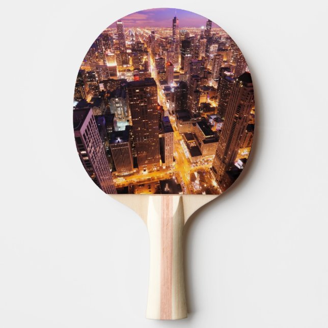 Cityscape at night of Chicago Ping Pong Paddle (Front)