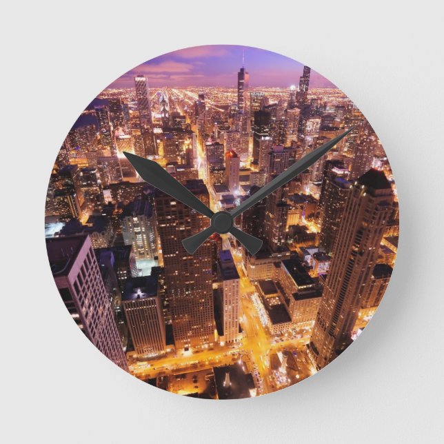 Cityscape at night of Chicago Round Clock (Front)