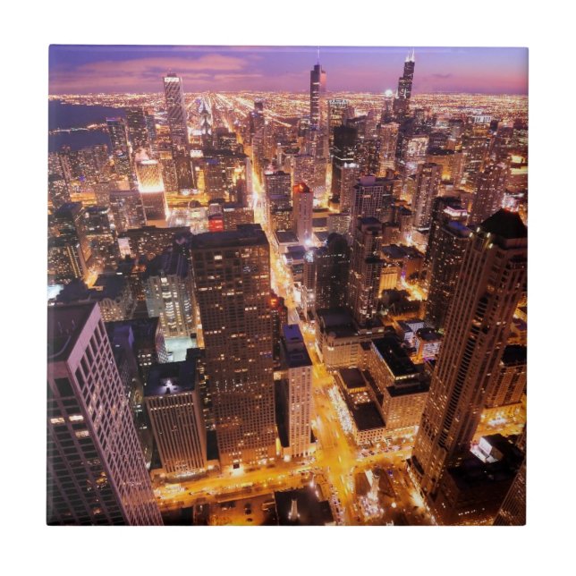 Cityscape at night of Chicago Tile (Front)