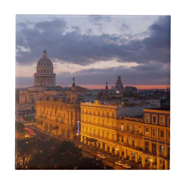 Cityscape at sunset, Havana, Cuba Ceramic Tile (Front)