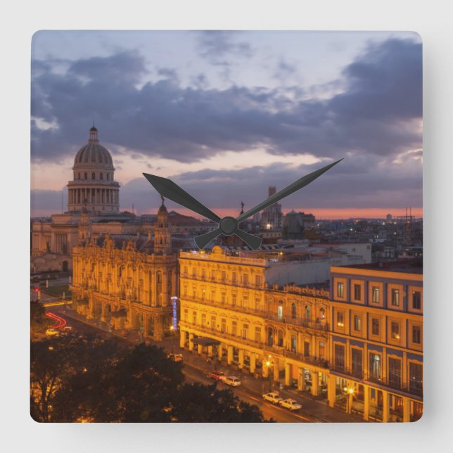 Cityscape at sunset, Havana, Cuba Square Wall Clock (Front)