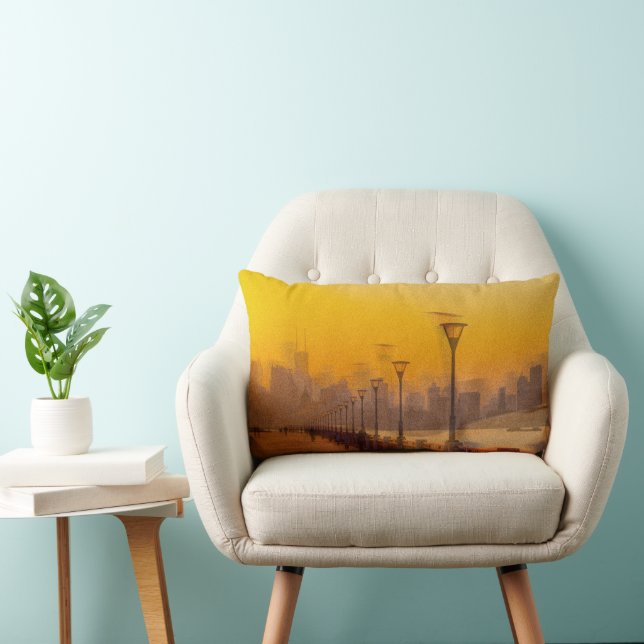 Cityscape at sunset lumbar cushion (Chair)