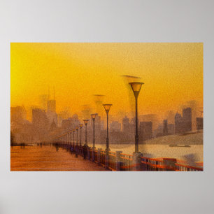 Cityscape at sunset poster