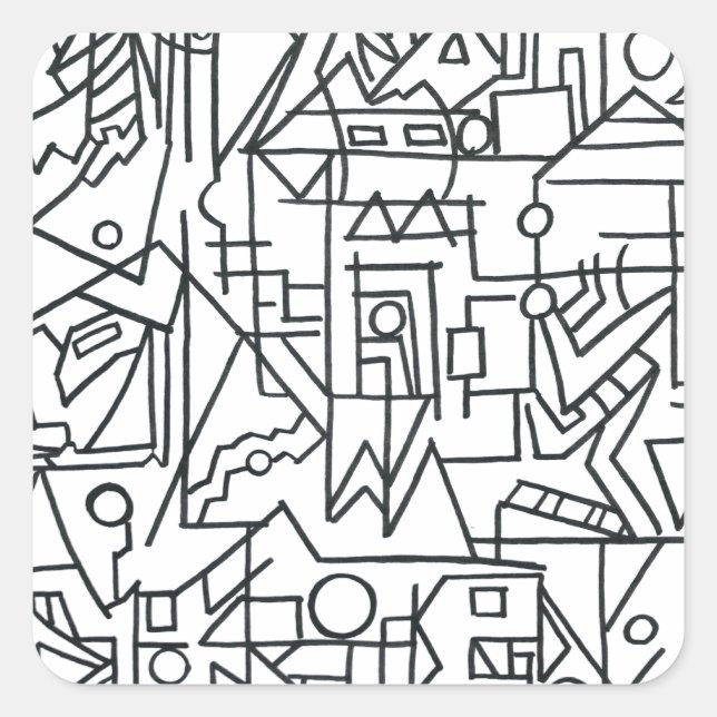 Cityscape-Black And White Abstract Geometric  Square Sticker (Front)